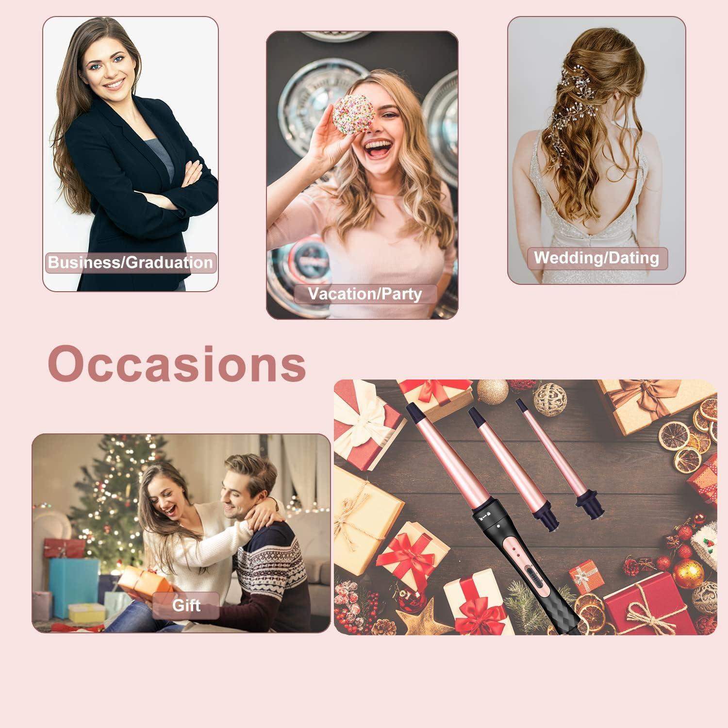 JAETON Curling Iron Wand Set, Curling Wand 3 in 1 Hair Curling Wands Interchangeable Ceramic 0.35-1.25inch Barrel Hair Curler, with Heat Resistant Glove