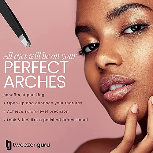 TWEEZER GURU Tweezer Guru Tweezers for Women - 2pc Slant Pointed Precision Tweezers for Eyebrows & Ingrown Hair Removal - Blackhead and Splinter Tweezer with Sharp Needle Nose Point for Plucking (Sky Blue)