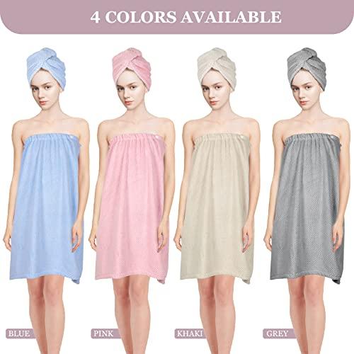 TOCOHO TOCOHO Women Microfiber Bath Wrap Towel and Hair Drying Towel - Adjustable Soft Body Wraps Dress with Hair Towel, Super Absorbent to Quick Drying Hair and Body (Khaki)