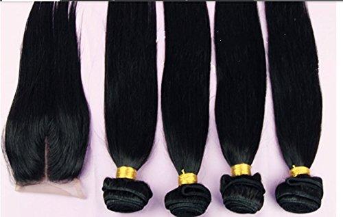 DaJun DaJun Hair 8A 3 Part Closure With Bundles Straight Indian Virgin Weave Hair Bundle Deals 3Bundles And Closure Natural Color18"closure+24"26"28"weft