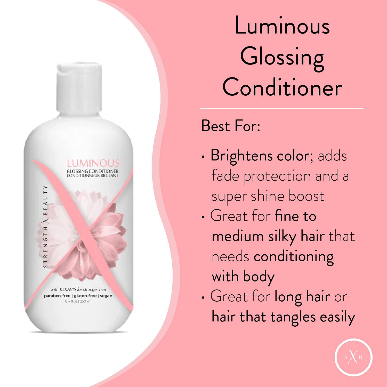 Strength x Beauty Strength x Beauty - Luminous Glossing Conditioner - Moisturizing Instant Detangler for Shine & Volume - Vegan Paraben-Free Formula w/Keravis PE (8.4 oz. salon size)