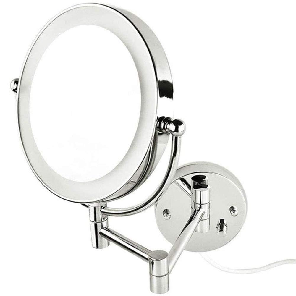 SLMASEHZX Bathroom Shaving Mirror Wall Mounted 8.5 Inch Makeup Mirror with LED Lights True Image and x5 Magnified Vanity Mirror 360 Free Rotation Extendable Arm Chrome Dimming Touch BS Plug ( Color : Di ( Colo