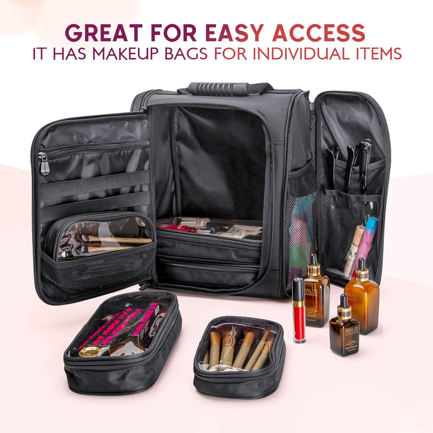 Kemier Kemier Travel Makeup Train Case - Professional Makeup Artist Backpack Portable Cosmetic Organizer Case for Makeup Brush Storage Makeup Artist Kit