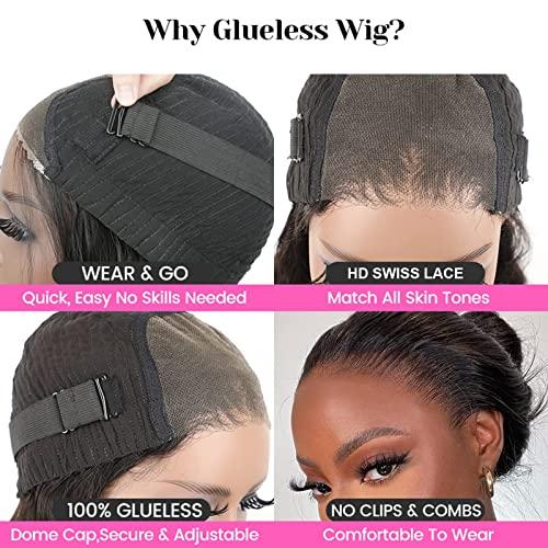 ISEE ISEE HAIR Lace Front Wigs Human Hair Kinky Straight Wear & Go Glueless Wigs Natural Hairline Pre Cut HD Lace Closure Wig Beginner Friendly 180% Density 20 Inch