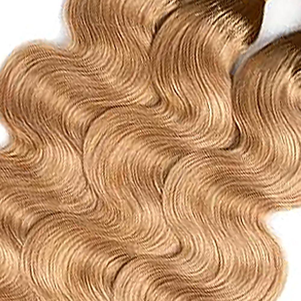 GveoXvo T4/27 Human Hair Bundles - Blonde Body Wave, Peruvian Grade 8A Virgin Hair, Mixed Length 20-24 Inch, 2 Tone Brown & Honey Blonde, 300g