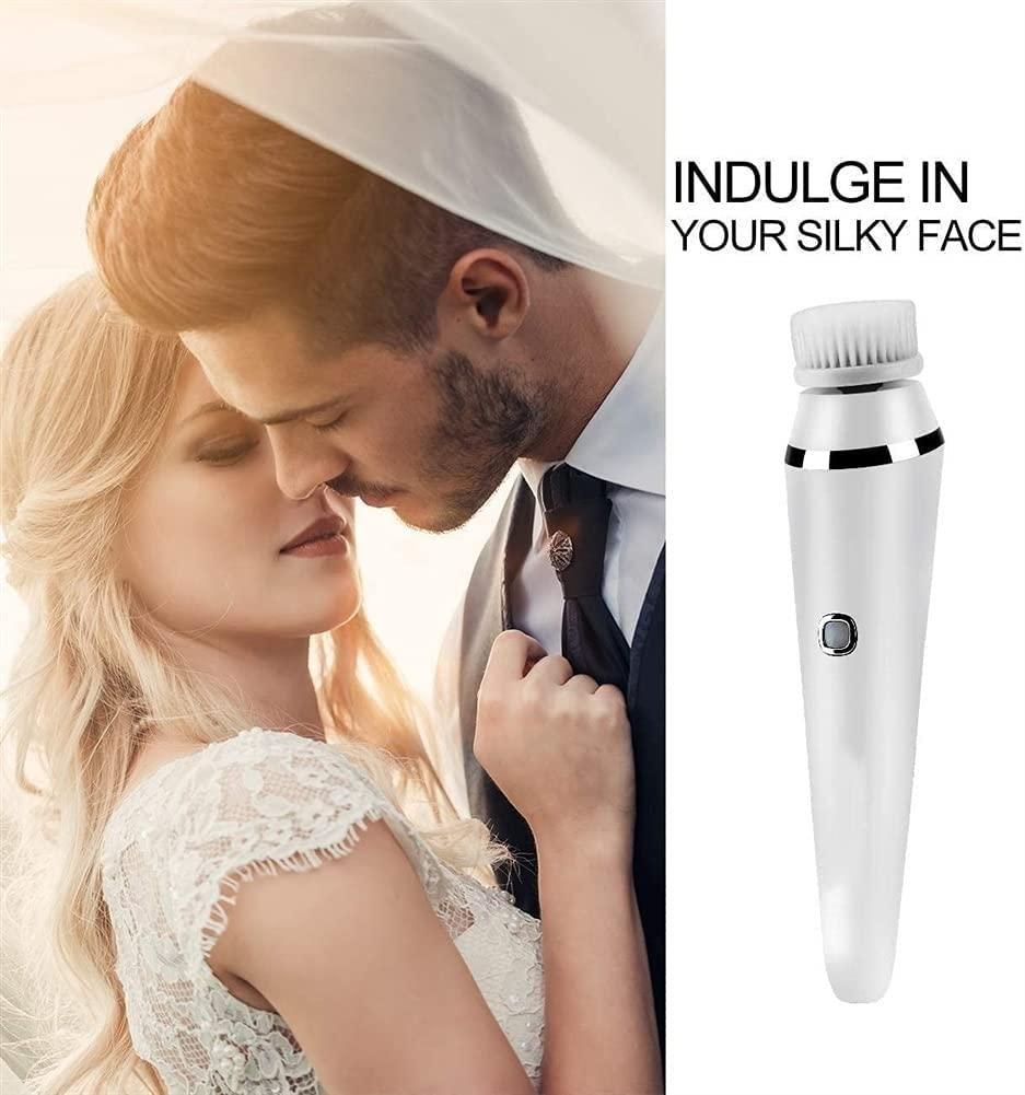 SMSOM SMSOM Electric Facial Cleansing Brush, Face Scrubber Spin Rechargeable IPX7 Waterproof, 3 Brush Heads for Deep Cleansing, Gentle Exfoliating (White)