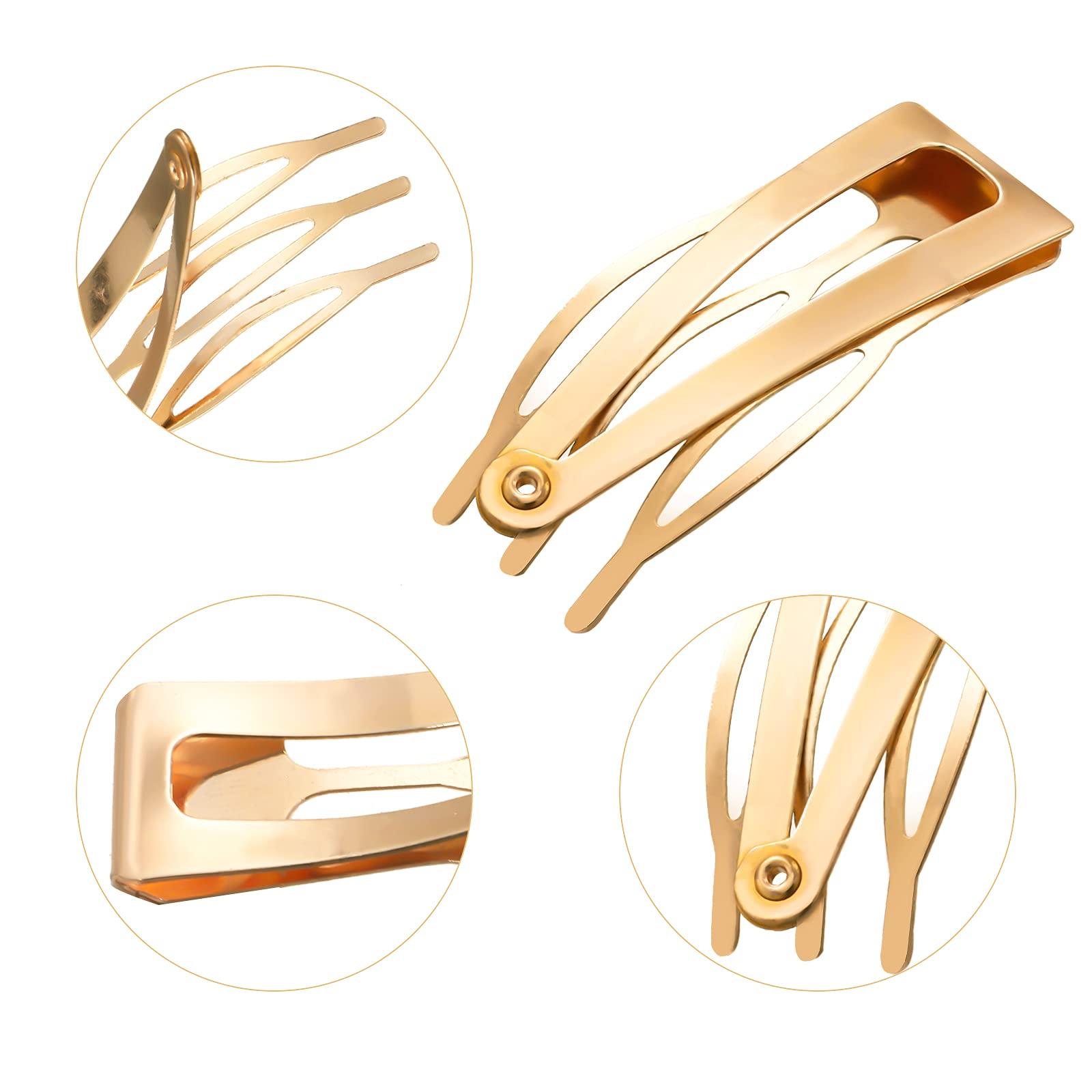 Chinco Chinco 24 Pcs Double Grip Hair Clips Metal Snap Clips Women Barrettes for Hair Making, Salon Supplies(Kc Gold,2 Inch)