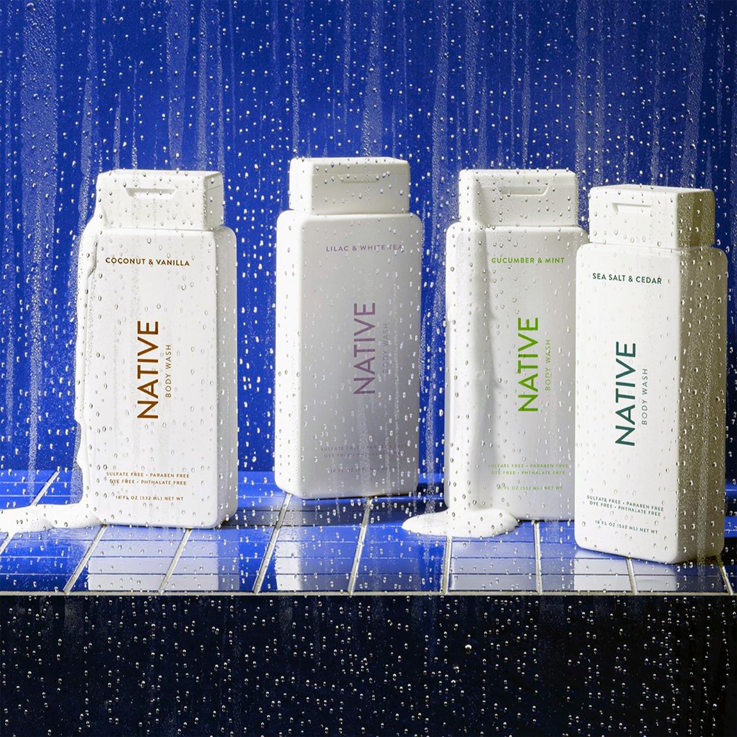 Hair Care And Body Wash Native - Hair and Body Wash - 2 in 1 Shampoo and Conditioner And Body Wash - Sea Salt & Cedar - Contain Naturally Derived Ingredients | All Hair - 16.5 and 18 FLOz - Pack Of 02