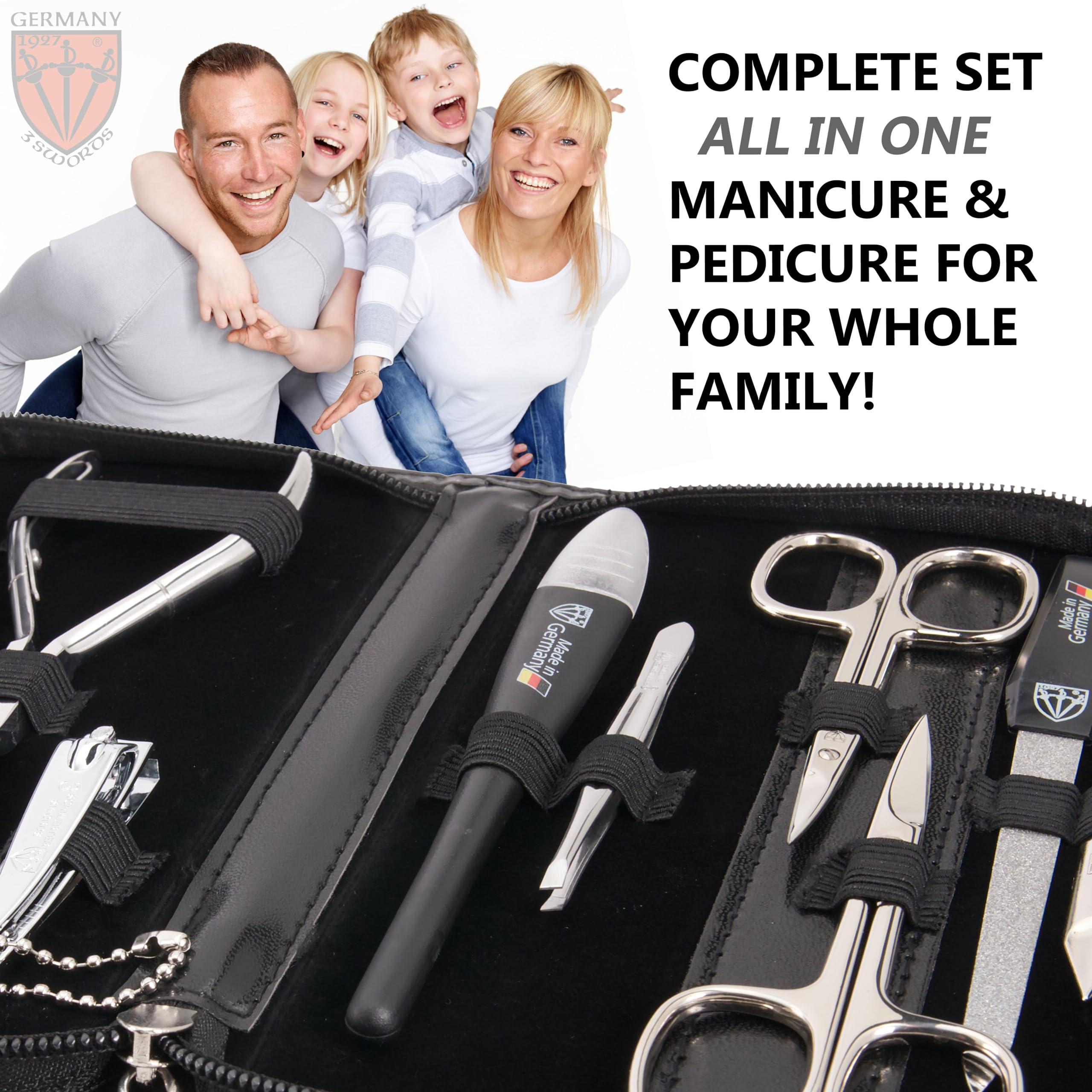 3 Swords Germany 3 Swords Germany - brand quality 10 piece manicure pedicure grooming kit set for professional finger & toe nail care scissors clipper fashion leather case in gift box, Made by 3 Swords (00286)
