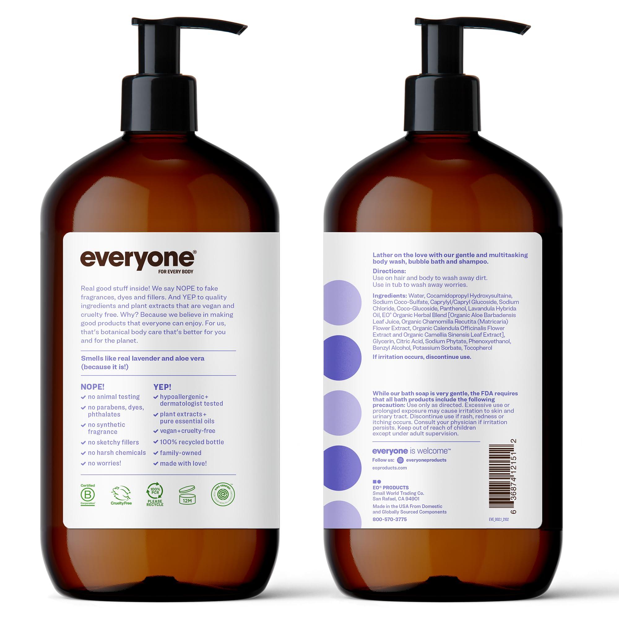 Everyone Everyone 3-in-1 Soap, Body Wash, Bubble Bath, Shampoo, 32 Ounce (Pack of 2), Lavender and Aloe & Liquid Hand Soap, 12.75 Ounce (Pack of 3), Lavender and Coconut, Plant-Based Cleanser