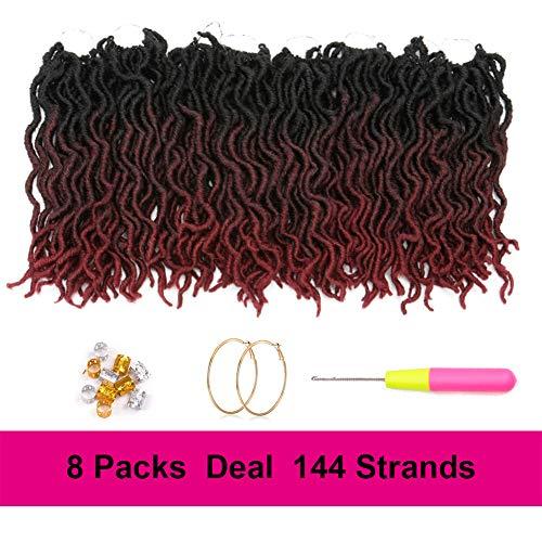 THEMIS HAIR Short Gypsy Locs Crochet Faux Locs 12 Inch Ombre Red Goddess Wavy Faux Locs Crochet Hair Natural Looking Pre-Looped Kanekalon Synthetic Crochet Braids Dreadlocks Hair Extensions (12inch,OT99J530)
