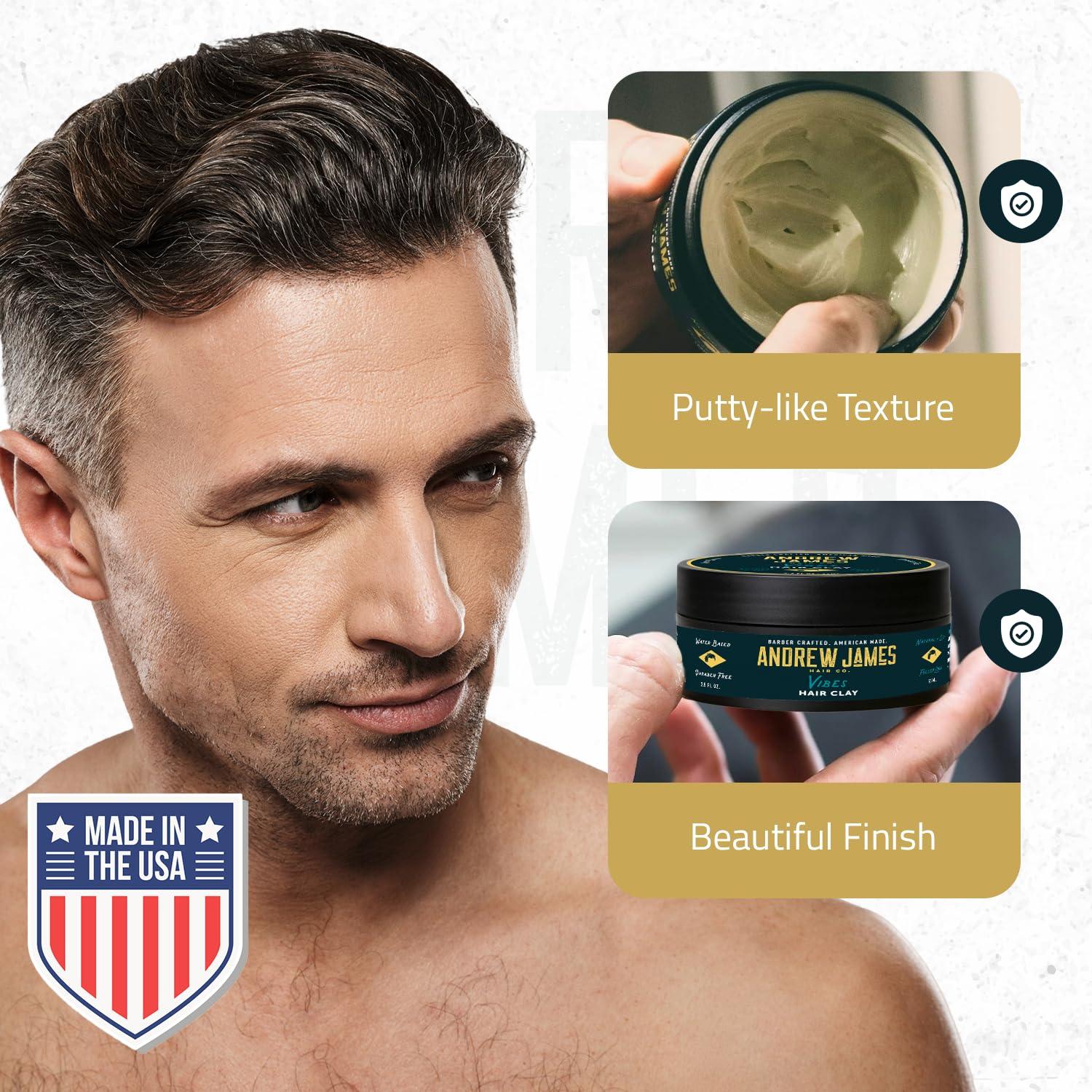 ANDREW JAMES ANDREW JAMES Clay Pomade 3-Pack | 2.75 Ounce Each | Natural Matte Finish | Firm Hold | Fuller Look | Sulfate Free | No Comb Needed To Style| Putty Texture | Hair Sculpting | Made In The USA