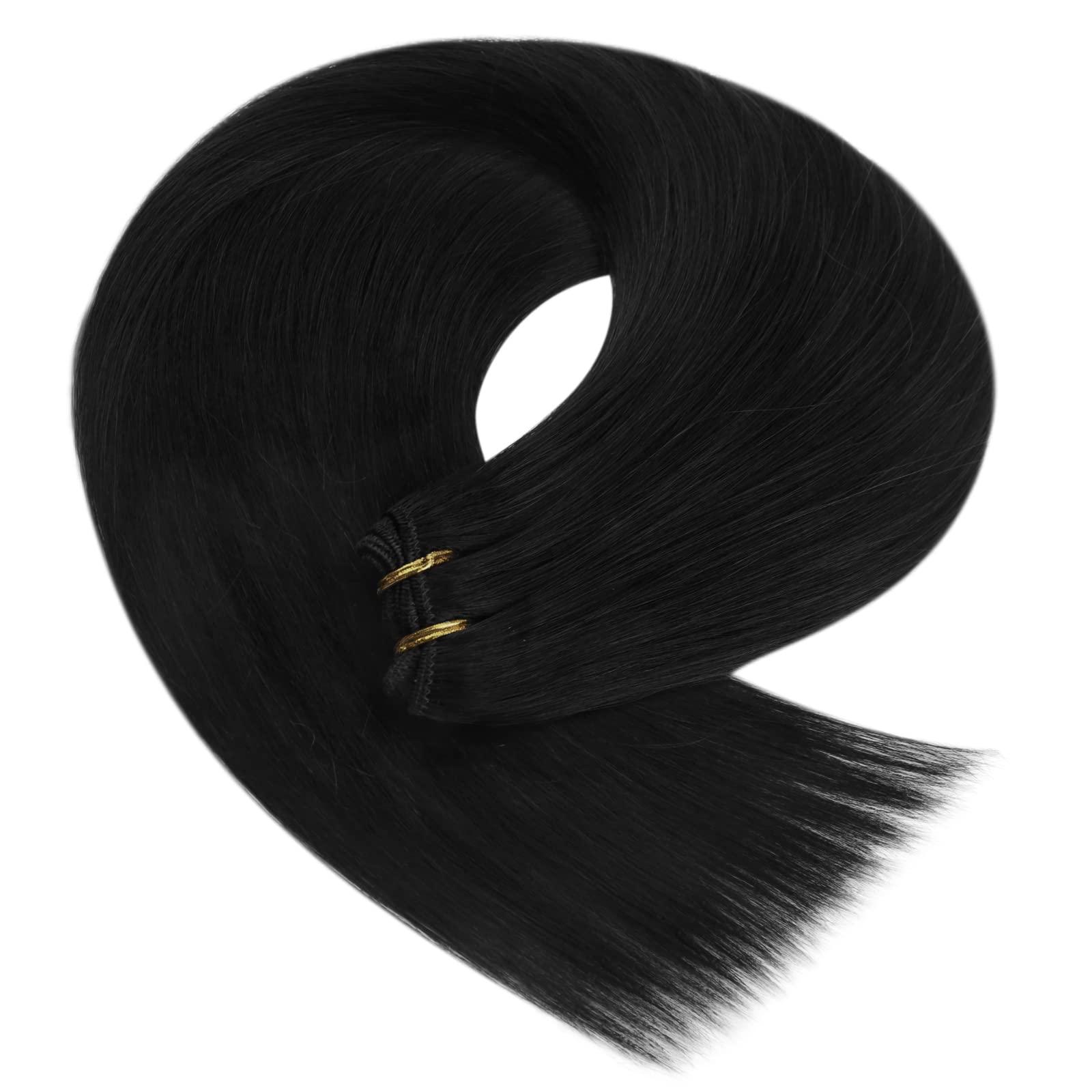 YoungSee YoungSee Sew in Extensions Black Human Hair Weft Extensions Black Sew in Hair Extensions Real Human Hair Black Sew in Weft Hair Extensions Human Hair Black Natural-Looking Hair Extensions 22Inch 100G