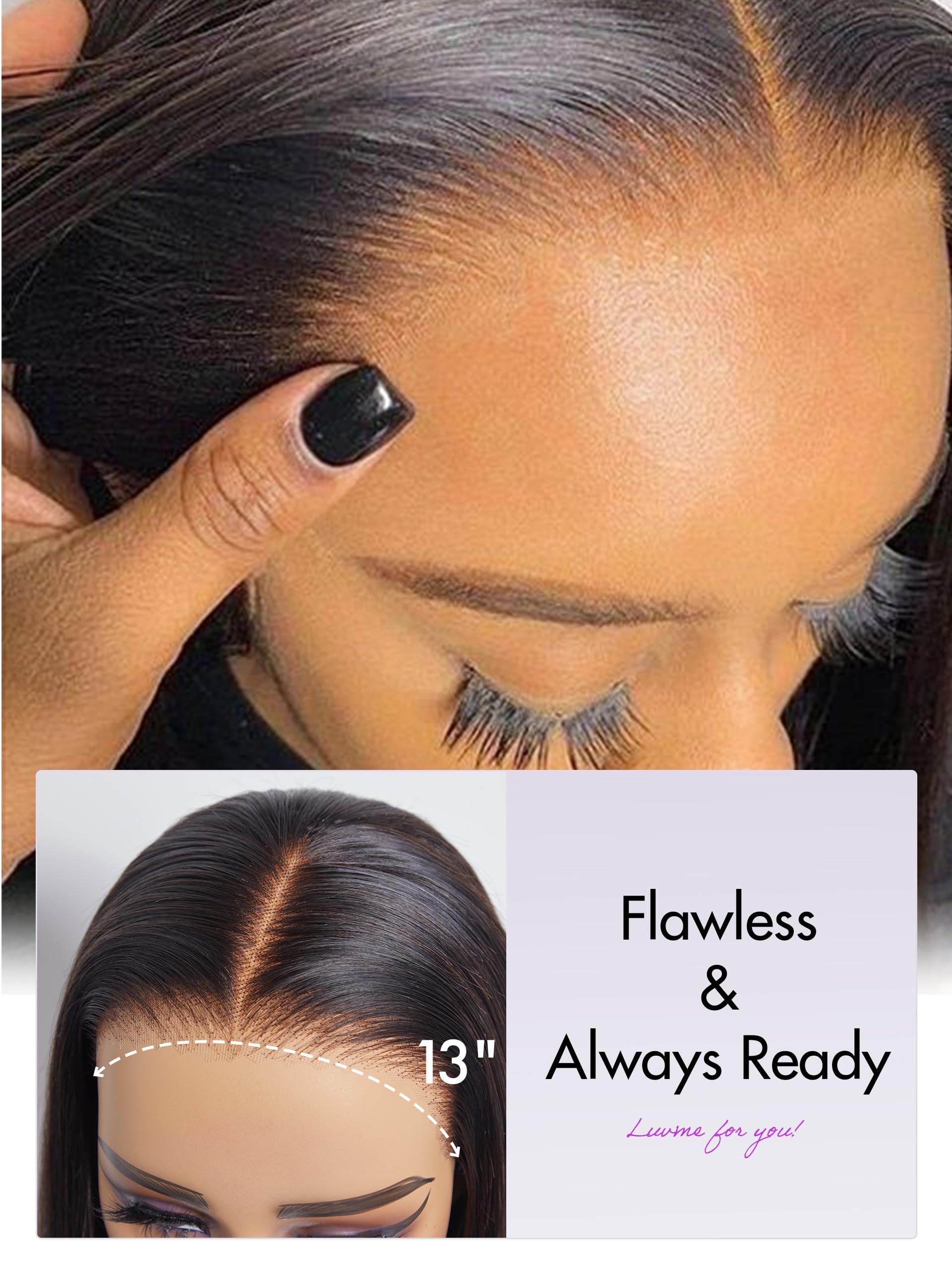 LUVME HAIR LUVME HAIR 16\'\' Straight Lace Front Wigs Human Hair 13x4 Pre Cut Lace Glueless Human Hair Wig Pre Plucked Long Straight Black Wig For Women 180 Density