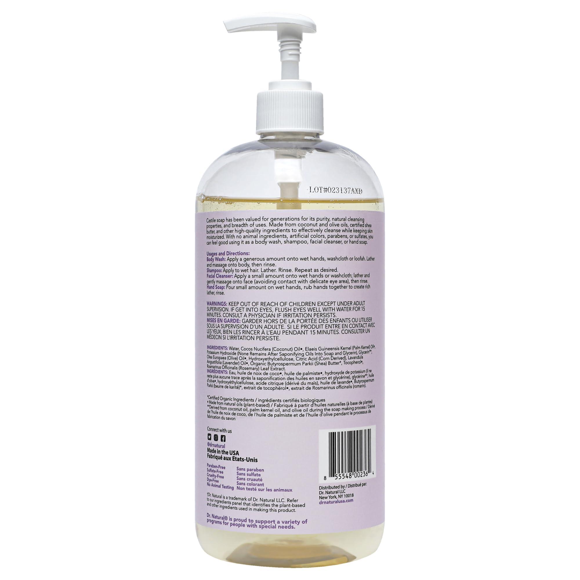 Dr. Natural Dr. Natural Castile Liquid Soap, Lavender, 32 oz - Plant-Based - Made with Organic Shea Butter - Rich in Coconut and Olive Oils - Sulfate and Paraben-Free, Cruelty-Free - Multi-Purpose Soap