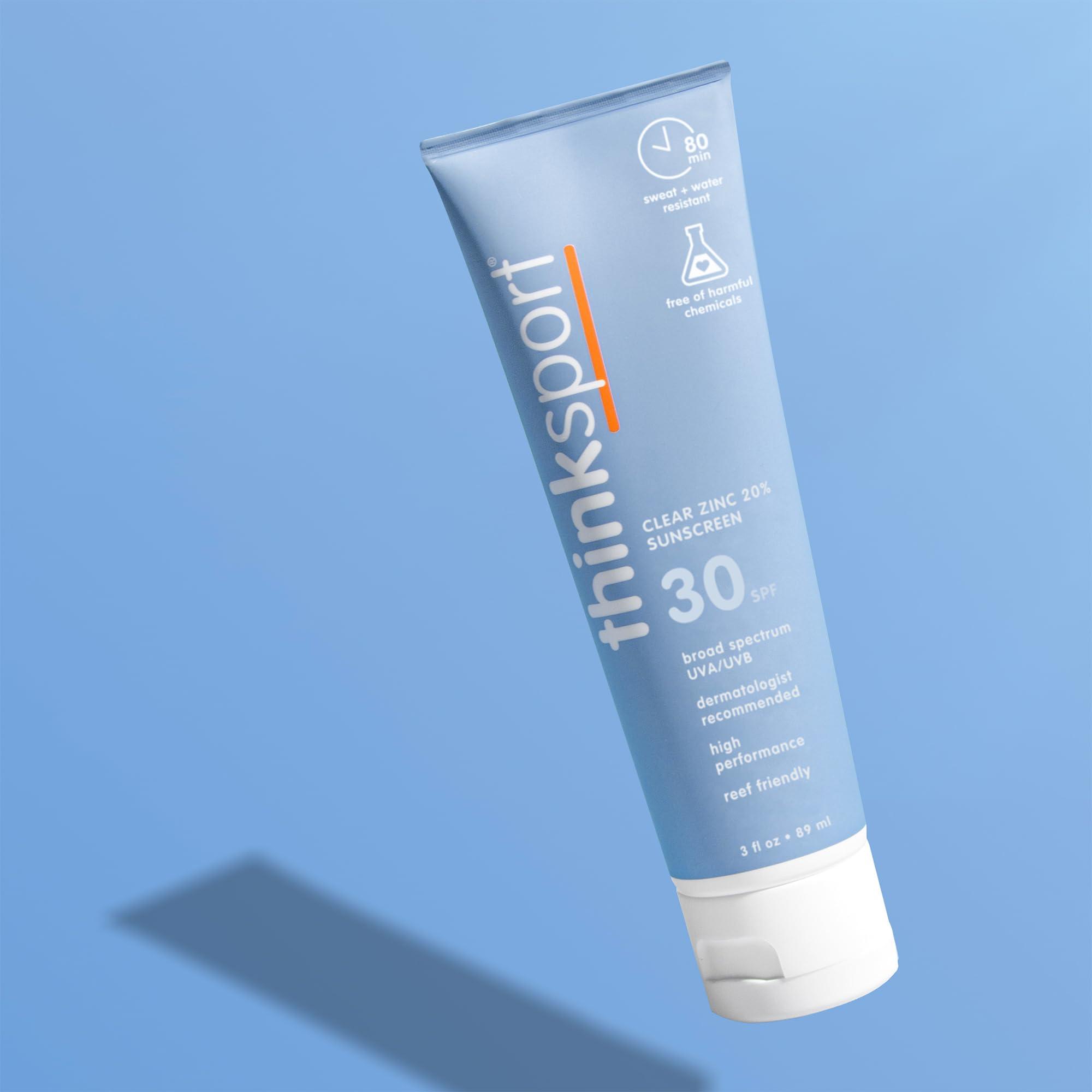 Thinksport Thinksport Mineral Sunscreen, SPF 30 Clear Zinc Oxide Sunscreen, 3 Fl Oz, Water Resistant, Reef Safe, Broad Spectrum UVA/UVB Sun Screen