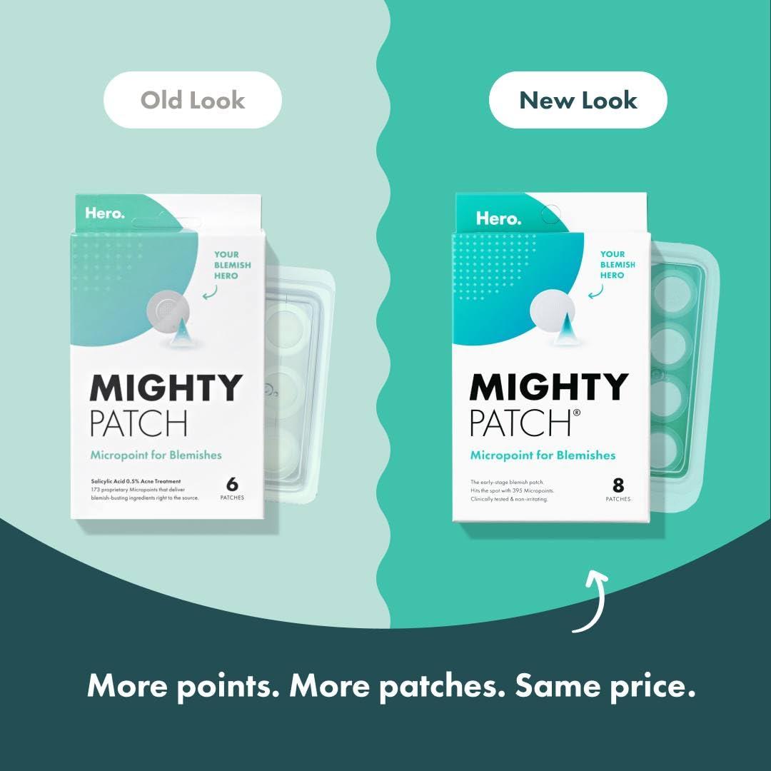 Mighty Patch Mighty Patch Micropoint for Blemishes from Hero Cosmetics - Hydrocolloid Acne Spot Treatment Patch for Early Stage Zits and Hidden Pimples, 395 Micropoints (8 Patches)