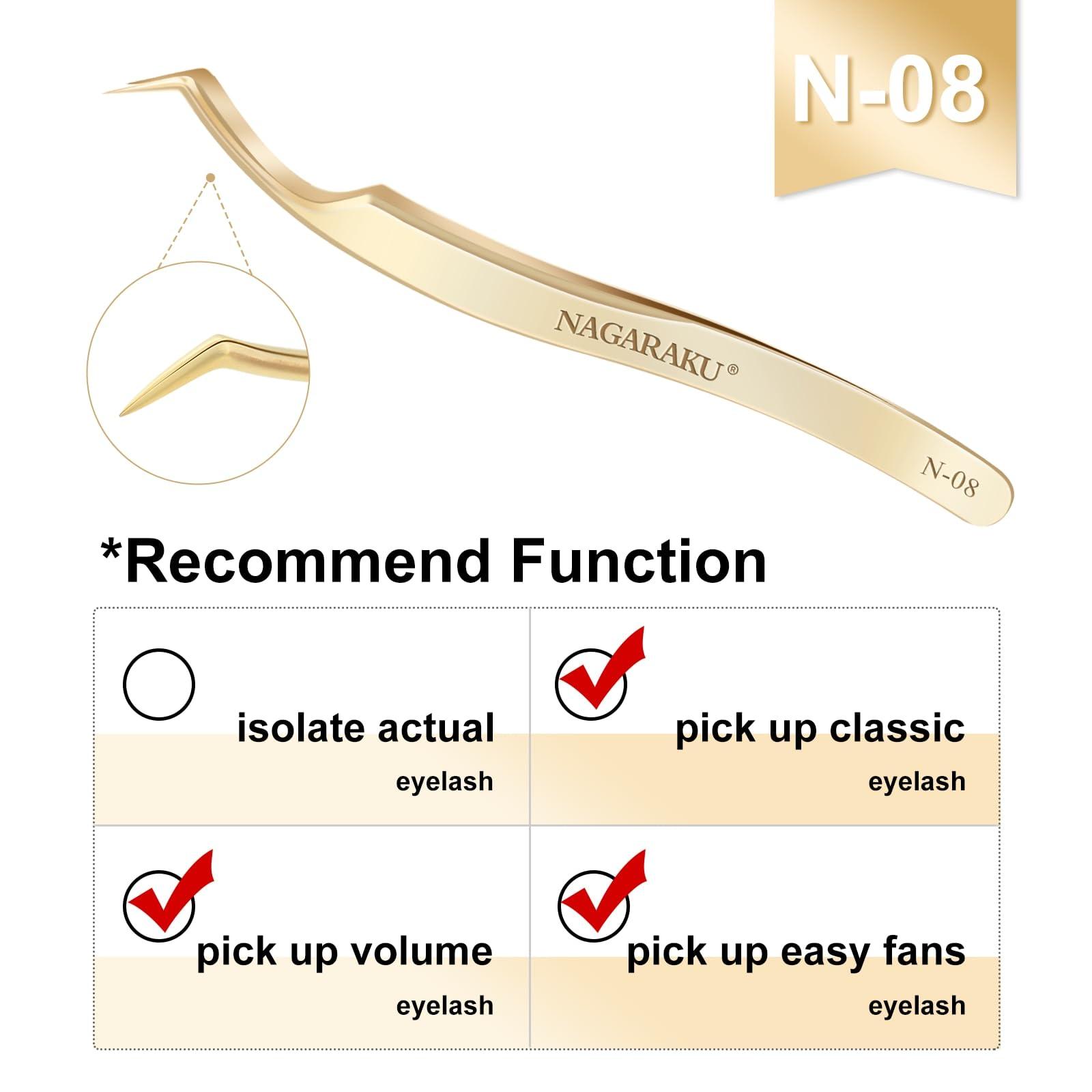 NAGARAKU NAGARAKU Eyelash Extensions Tweezers for make Fans Curved Individual Mega Volume Lashes Precision Stainless Steel Professional (N-08)