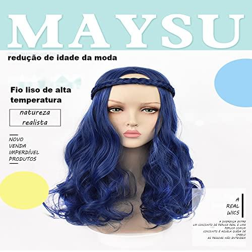 N\P Dark Blue Descendants 2 Large Wavy Wigs Set, Long Curly Hair Style, Suitable for Women Dress, Cospaly, Party Prom Hairstyles