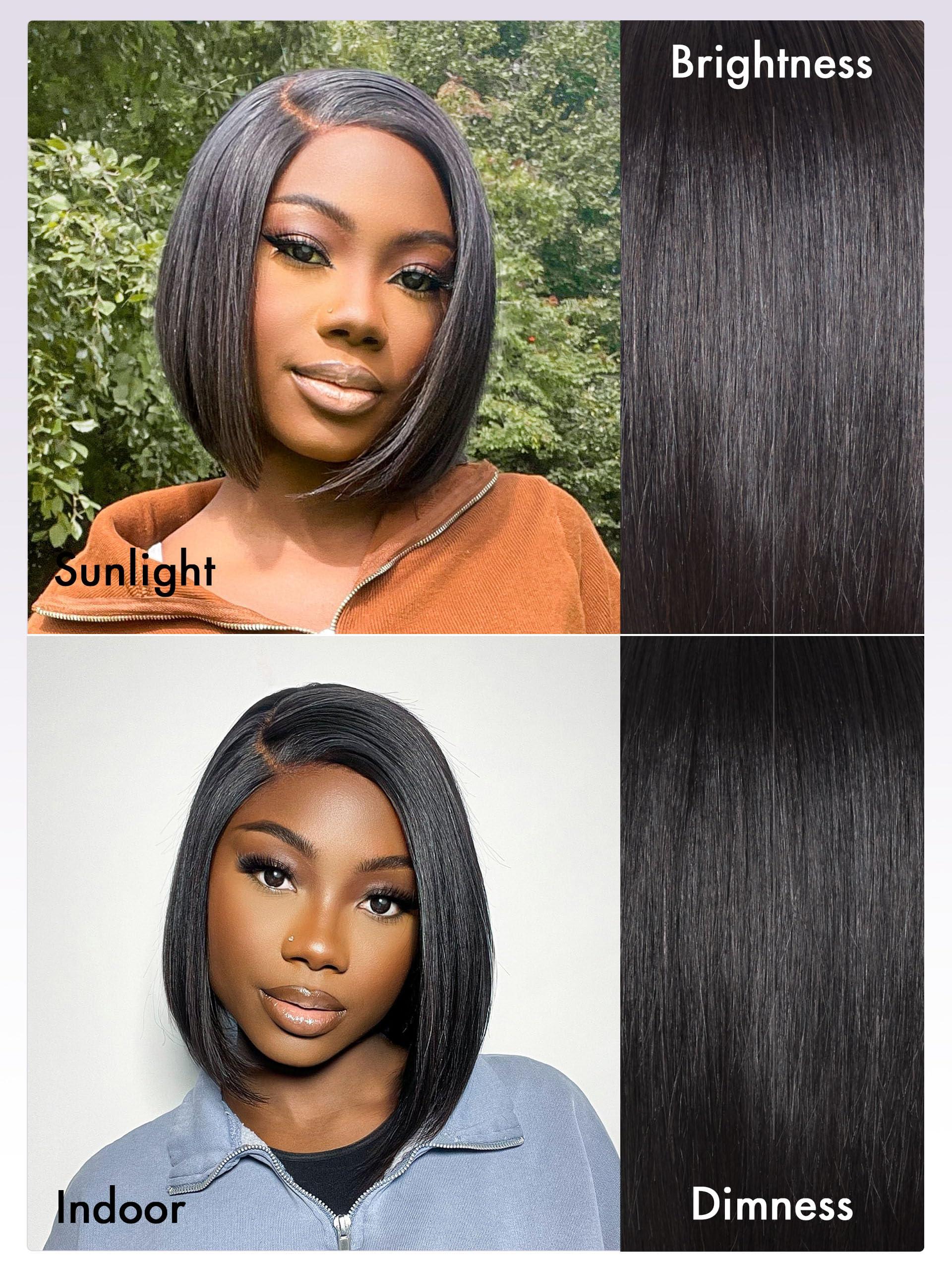 LUVME HAIR LUVME HAIR 8\'\' Blunt Cut Bob Wig Human Hair Pre Cut Glueless HD Lace Closure Wig Pre Plucked Mature Boss Side Parted Straigh Human Hair Short Wigs For Women