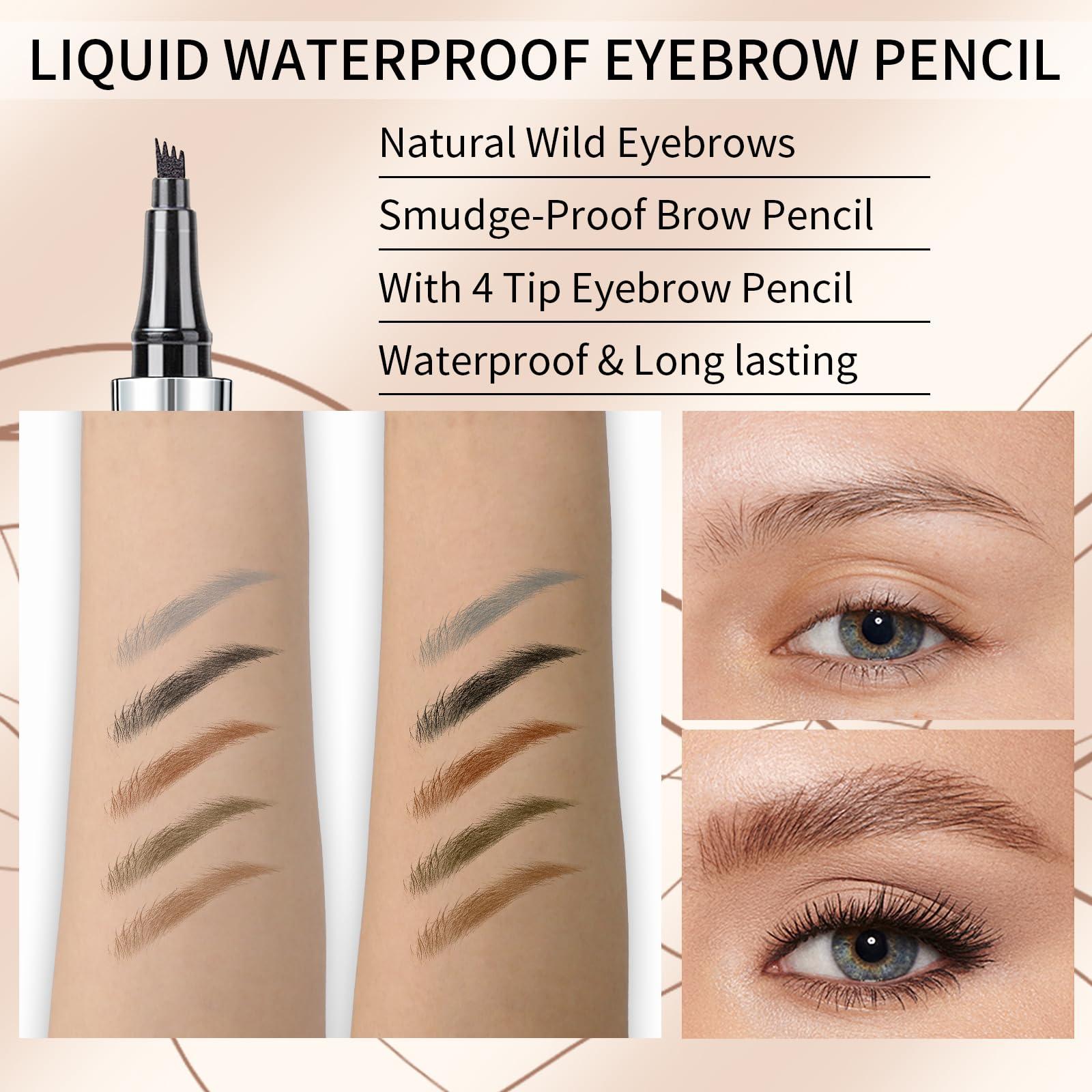 QIC QIC Eyebrow 4 Tip Brow Pencil,Microblading Eyebrow Pen Waterproof Long-Lasting Eyebrow Microblading Pen Eyebrow Pencil with an Upgrade Micro-Fork Tip Applicator for Natural Eyebrow (Reddish Brown-03)