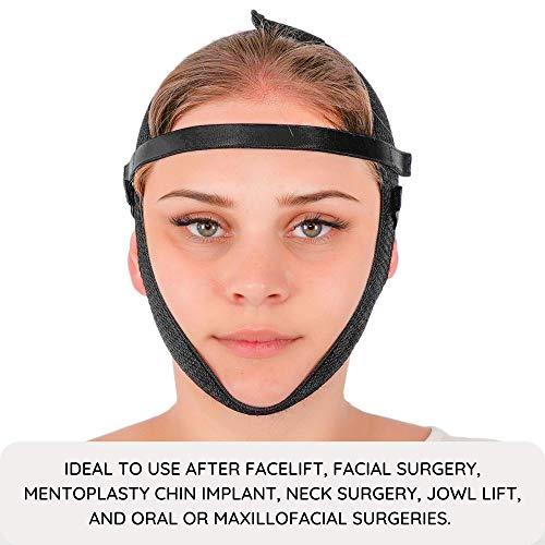 ikido Post Surgery Facial Compression Garment Chin Strap Band, Double Chin Face Wrap Tape, Jawline Exerciser, Face Slimmer, Jowl Tightening, Chin Lifting Belt (Black)