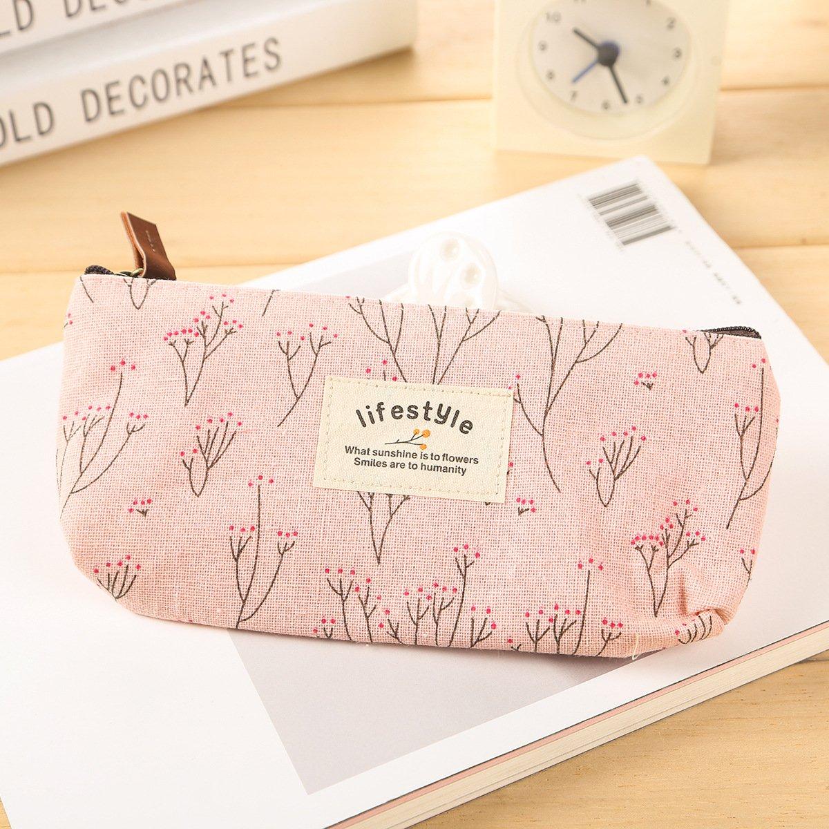 AKIRO AKIRO Pencil Case, Cute Floral Flower Canvas Zipper Pencil Cases Lovely Fabric Flower Tree Pen Bags School Supplies 4 Pcs