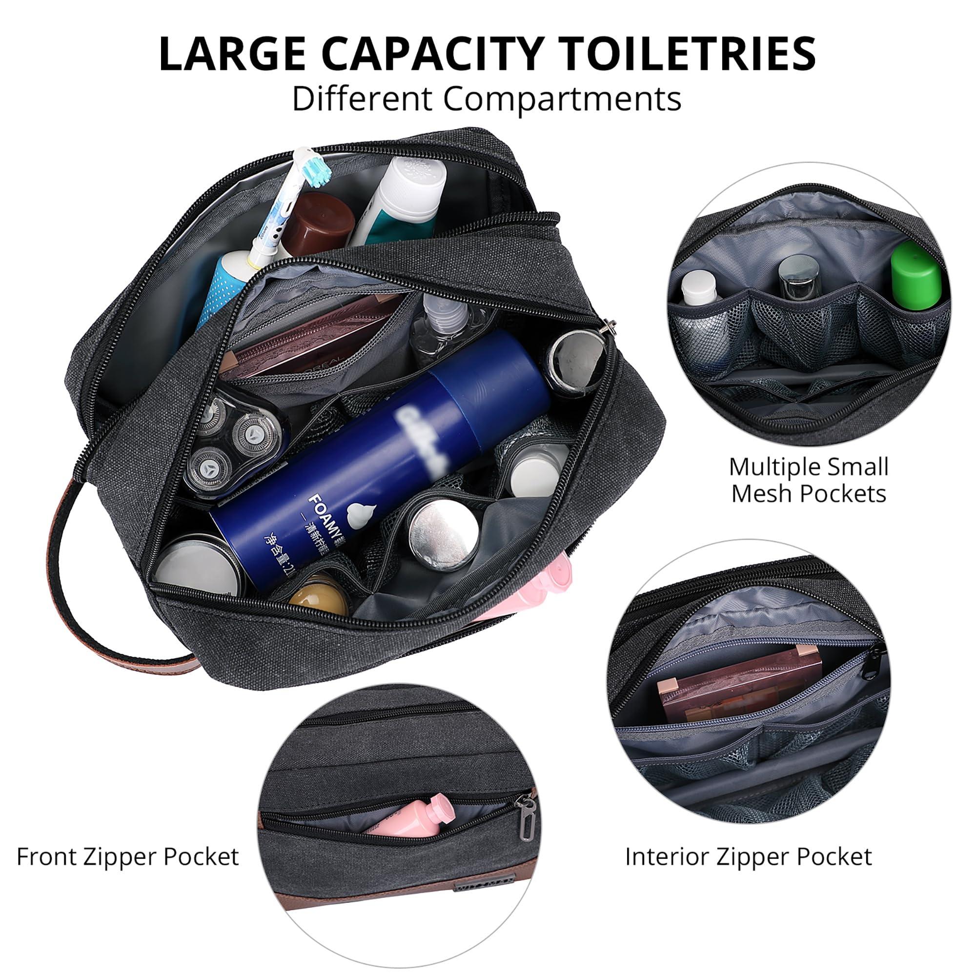 WITZMAN WITZMAN Canvas Toiletry Bag for Men Hanging Dopp Kit Organizer Water-resistant Travel Toiletries bag Men Bathroom Bag with Wet Pocket(A8001 Classics Black)