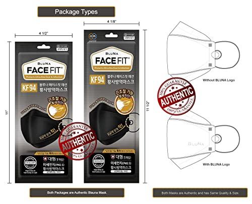 BLUNA FACE FIT BLUNA [30 Pack] Face Fit KF94 Certified Premium 4-Layer Black Face Mask [Adjustable Ear Loop][Anti-Trouble Skin][Individual Pack][Made in KOREA]