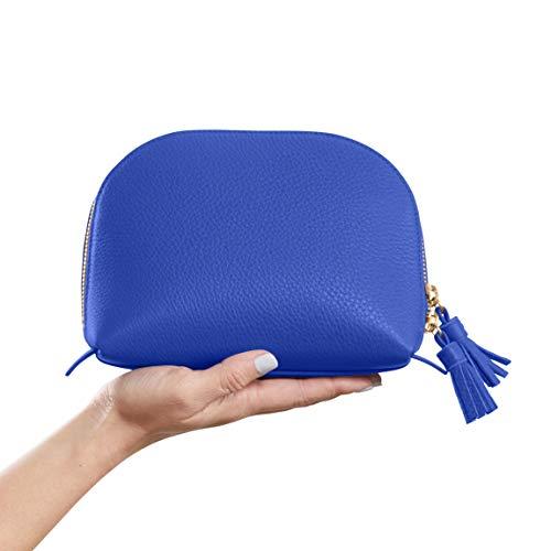 Leatherology Leatherology Electric Blue Medium Clamshell Makeup Bag
