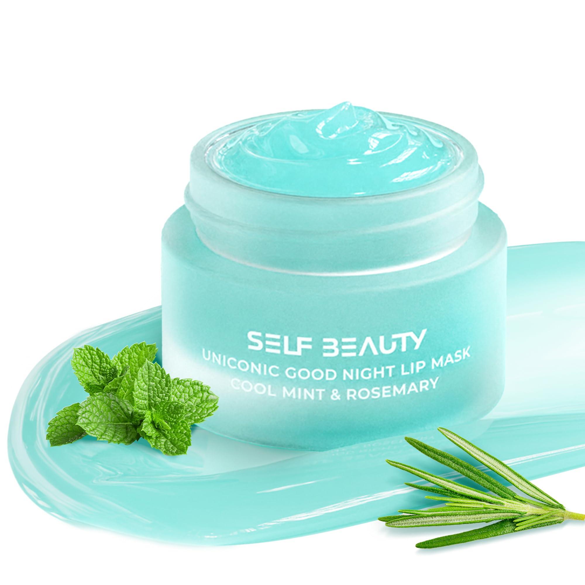 self beauty SelfBeauty Cool Mint Rosemary Lip Mask - Vegan Balm, Daily Moisturizer, Overnight Hydrating Treatment With Cool Mint, Scrub Exfoliator Intensive Repair, 0.51fl.oz