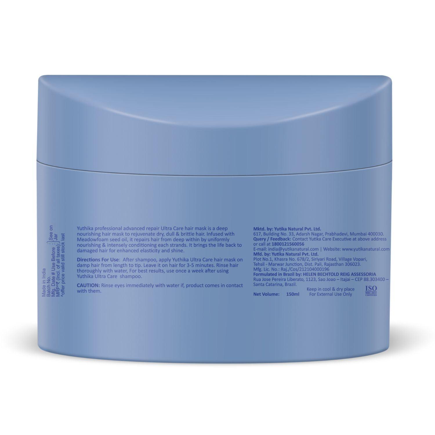 Yuthika Yuthika Professional UltraCare Hair Mask for Damaged Curly & Frizzy Tangled Hair Advanced Repair Formula Support Hair Growth, Scalp Hydration for Longer, Thicker, Fuller Hair for Men & Women - 150 ml