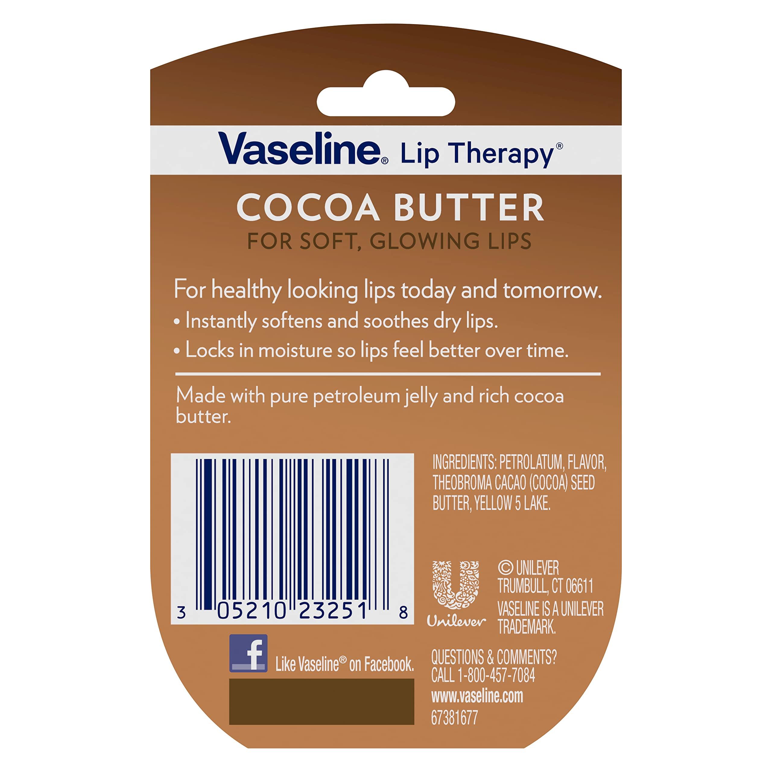 Vaseline Vaseline Lip Therapy Cocoa Butter 6-Pack Mini Lip Balms for Soft, Glowing Lips, 0.25 Oz Ea