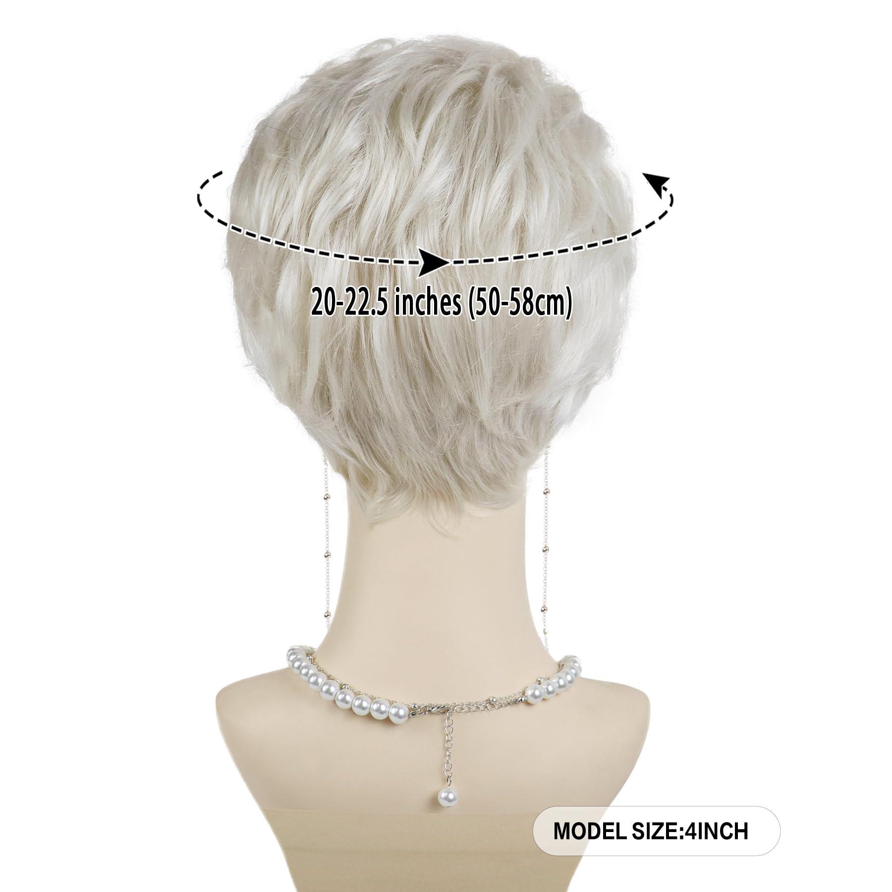 GNIMEGIL GNIMEGIL Platinum Blonde Short Old Lady Wig Set Synthetic Hair Grandma Wig for 100 Days of School Halloween Costume Granny Mommy Outfits White Women Curly Wig with Glasses, Necklace for Older Kids