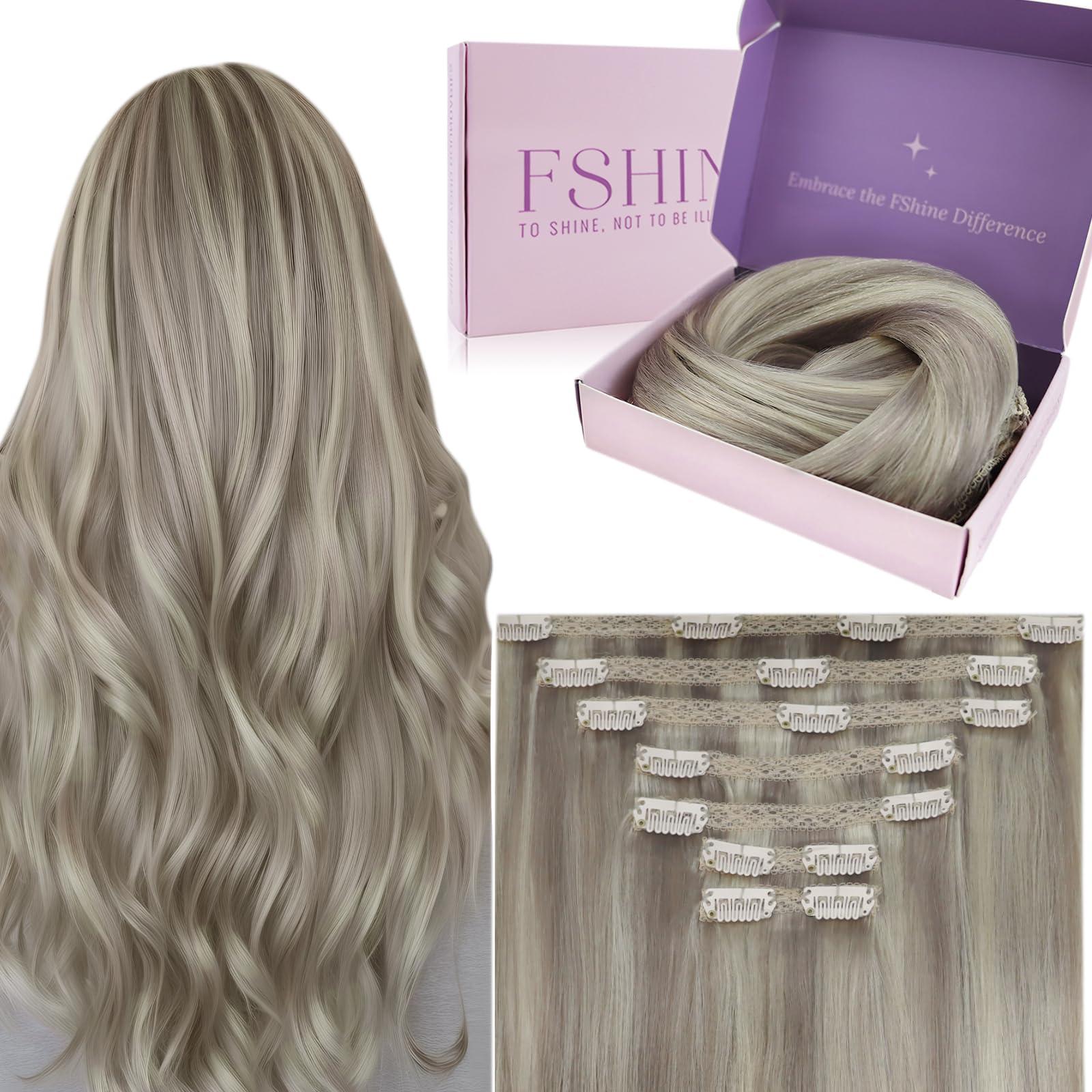 Fshine Fshine Dirty Blonde Clip in Extensions Human Hair 22 Inch 120g Lace Clip in Remy Hair Extensions Dirty Highlighted with Platinum Blonde Hair Extensions Hair Clip in Blonde Remy Hair 7pcs