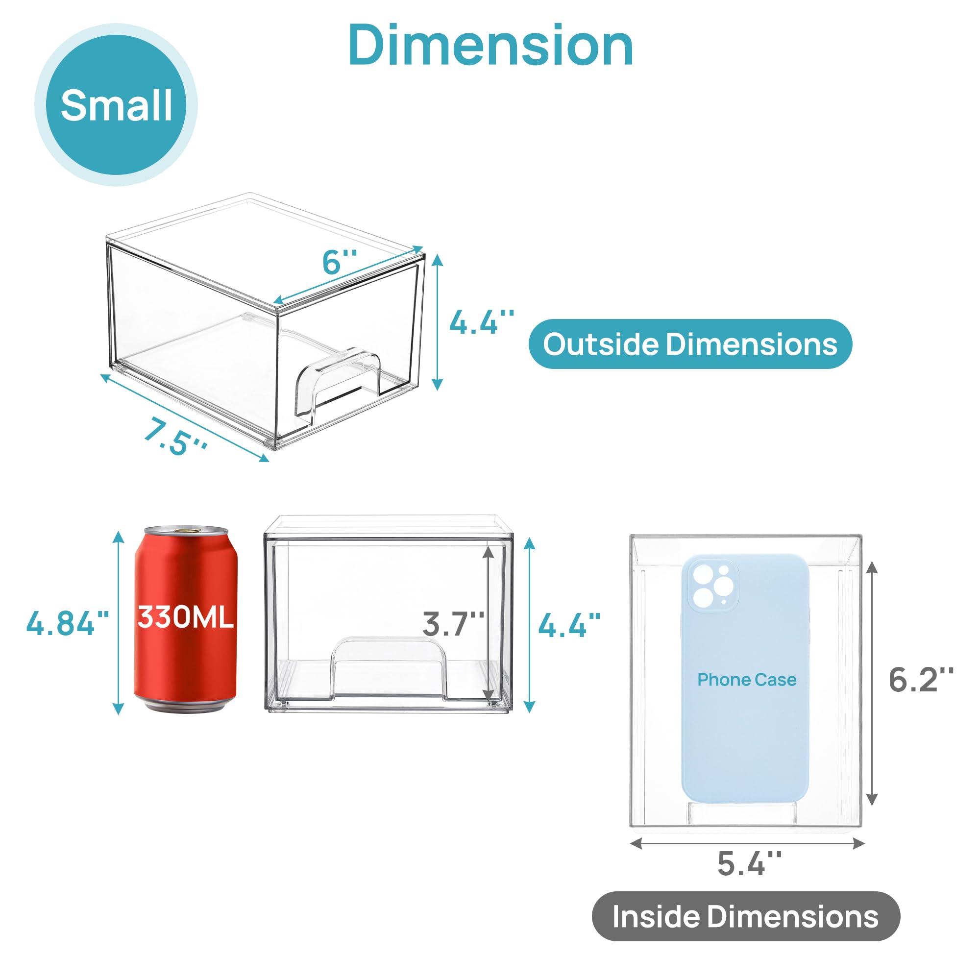 Vtopmart Vtopmart 4 Pack Clear Stackable Storage Drawers, 4.4'' Tall Acrylic Bathroom Makeup Organizer,Plastic Storage Bins For Vanity, Undersink, Kitchen Cabinets, Pantry, Home Organization