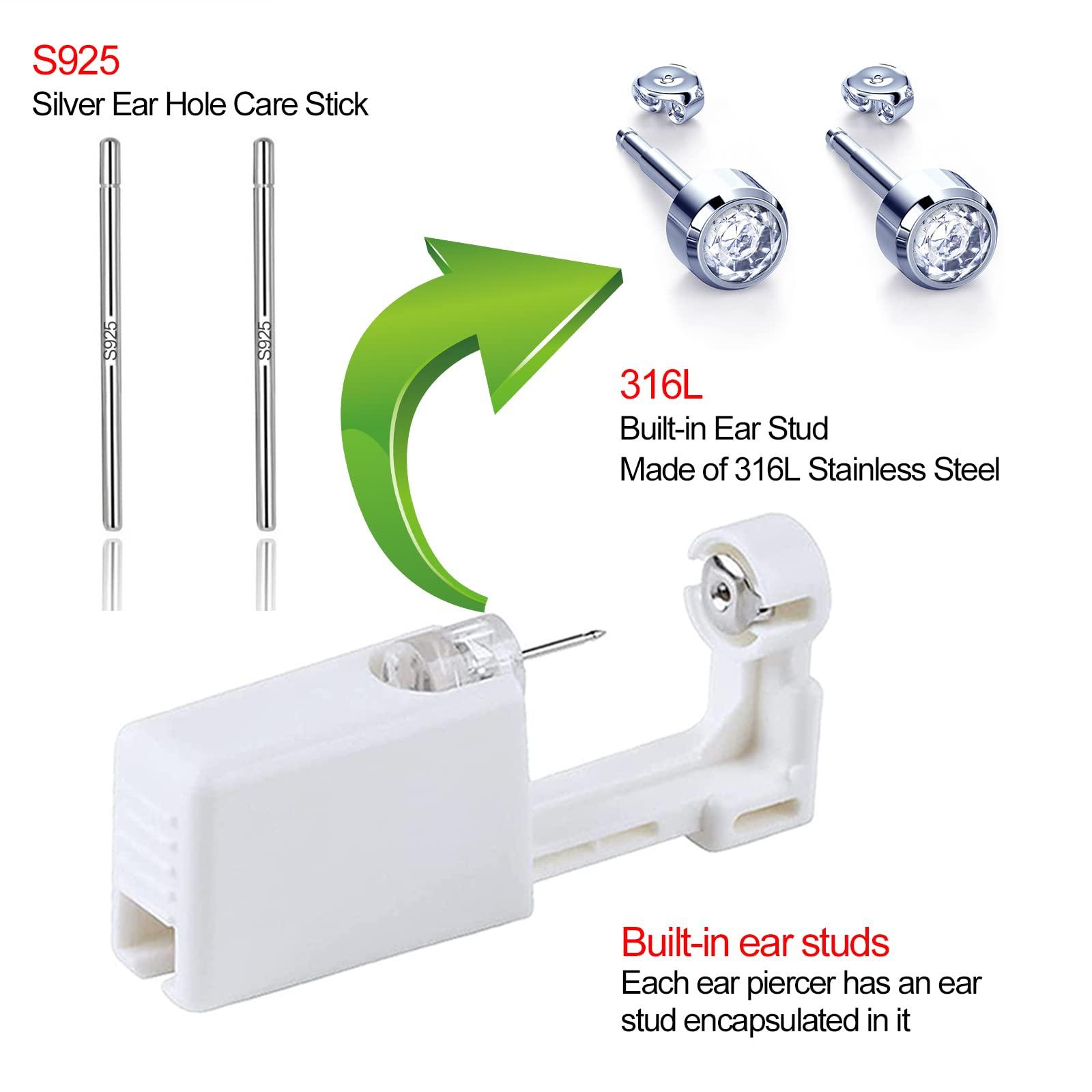 UDEEF Ear Piercing Gun,10 Pack Ear Piercing Kit Disposable Self Ear Piercing Gun with Sterling Silver Ear Sticks and Clean Tool Pierce Kit Tool for Nose Studs Cartilage Tragus Helix Piercing Gun