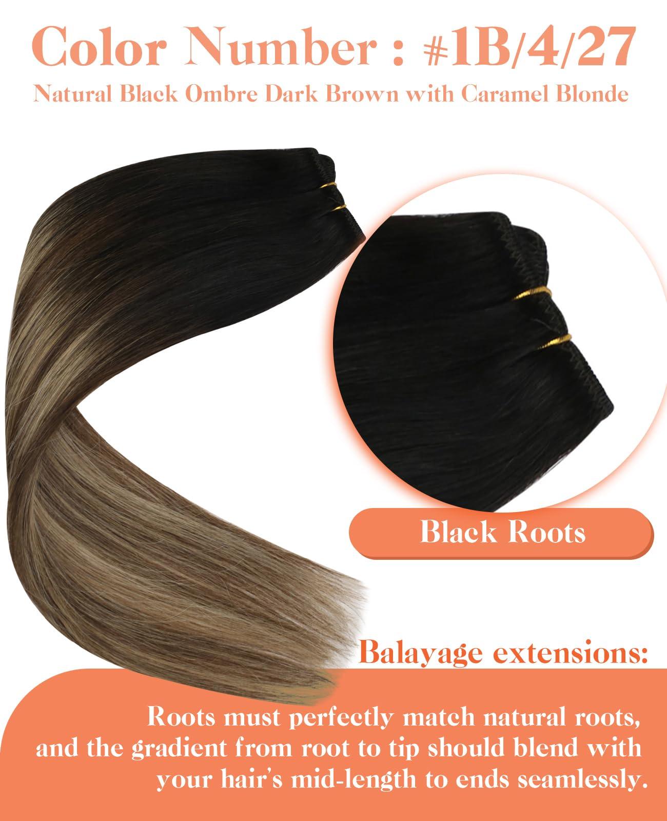 Sunny Hair Sunny Hair Beaded Weft Hair Extensions Human Hair 50G Micro Bead Weft Hair Extensions Real Human Hair Straight Weft Hair Extensions Easy Weft Natural Black to Dark Brown with Caramel Blonde 18inch