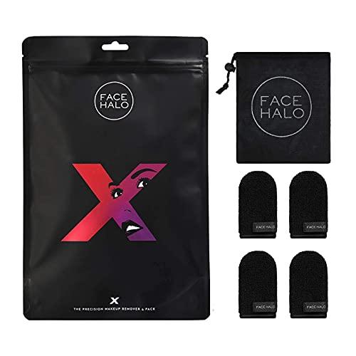 FACE HALO Face Halo X | Precision Makeup Remover Wipes and Wash Bag Remove Makeup with Just Water, Reusable Microfiber Makeup Touch-Up Mini Towel Erases Makeup in Hard To Reach and Sensitive Areas (4-Pack)