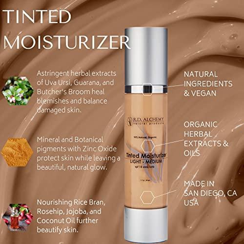 RD Alchemy Natural Products RD Alchemy - 99% Natural & Organic Tinted Moisturizer LIGHT - MEDIUM Shade with SPF. Best BB and CC cream for Normal to Dry Skin. Dark Circles & Blemishes, Reduced Pore Size, & Less Acne Breakouts.