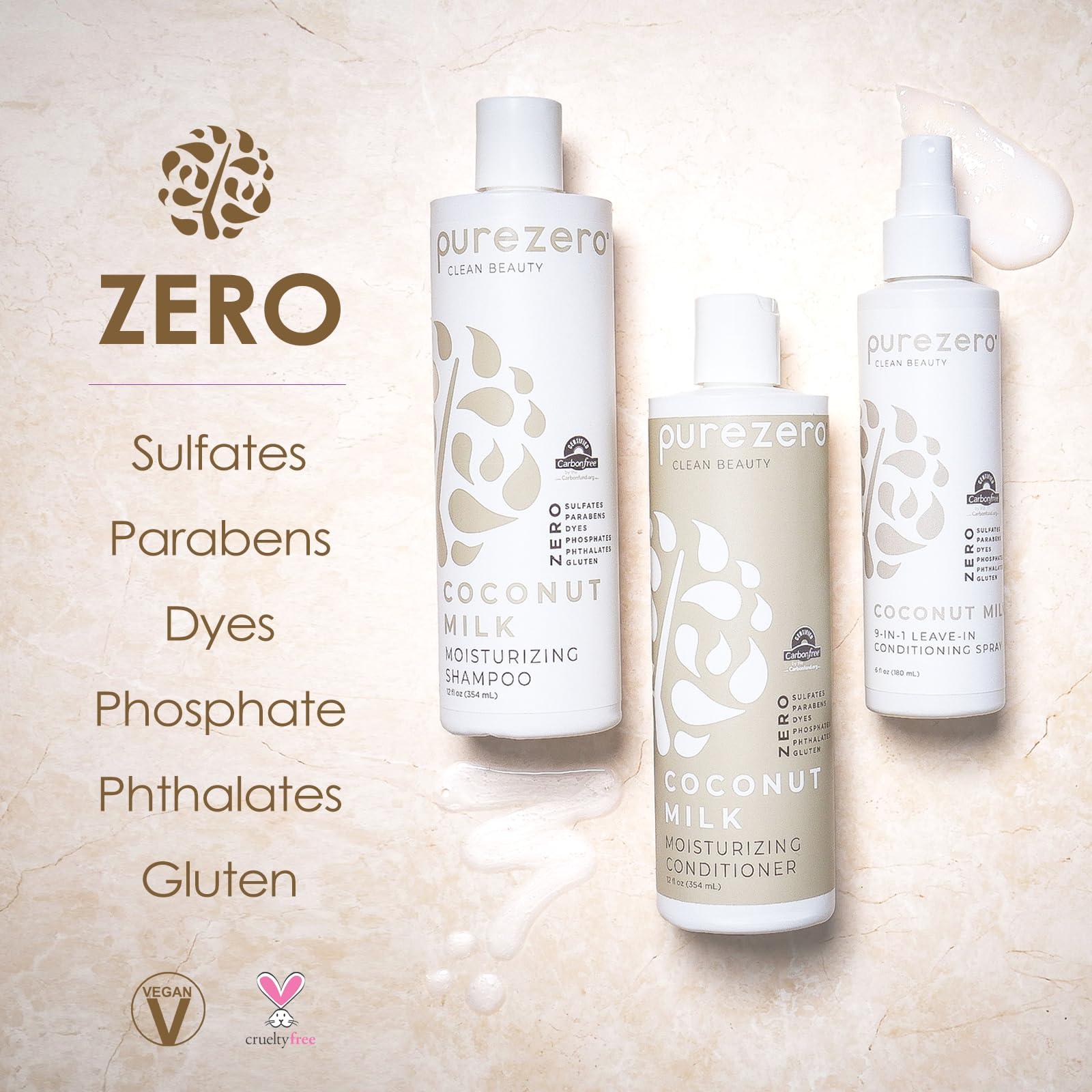 Purezero Purezero Coconut Milk BUNDLE [12oz Shampoo + Conditioner + 6 oz 9-in-1 Leave-in Conditioner] - Intense Hydration & Increased Shine