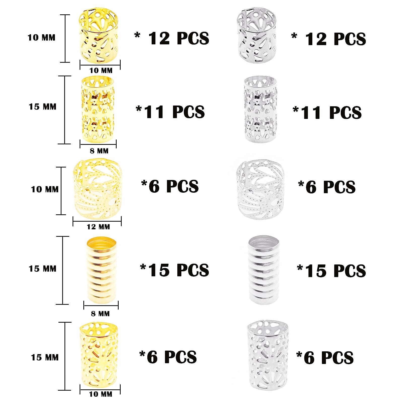 Flosius 100 PCS Gold Hair Cuffs Hair Beads for Girls Silver Hair Jewelry for Braids Accessories, Flosius Hair Charms for Braids Dreadlock Accessories Loc Jewelry for Black Women