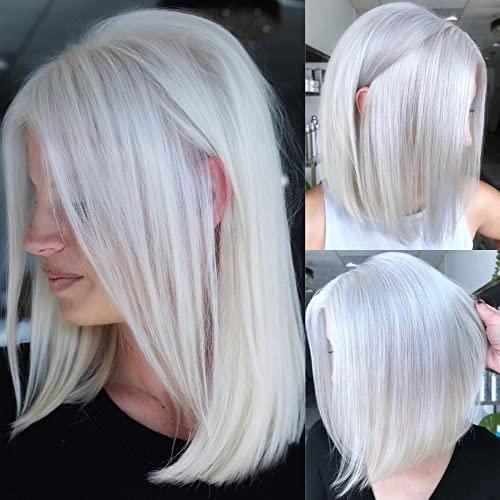 21AE 21AE REAL SKINLIKE 13x4 HD Transparent Lace Frontal 8 Inch Silky Straight Short Bob White Platinum Blonde Lace Front Wigs Human Hair Pre Plucked Bleached Knots Glueless Wigs for White Women