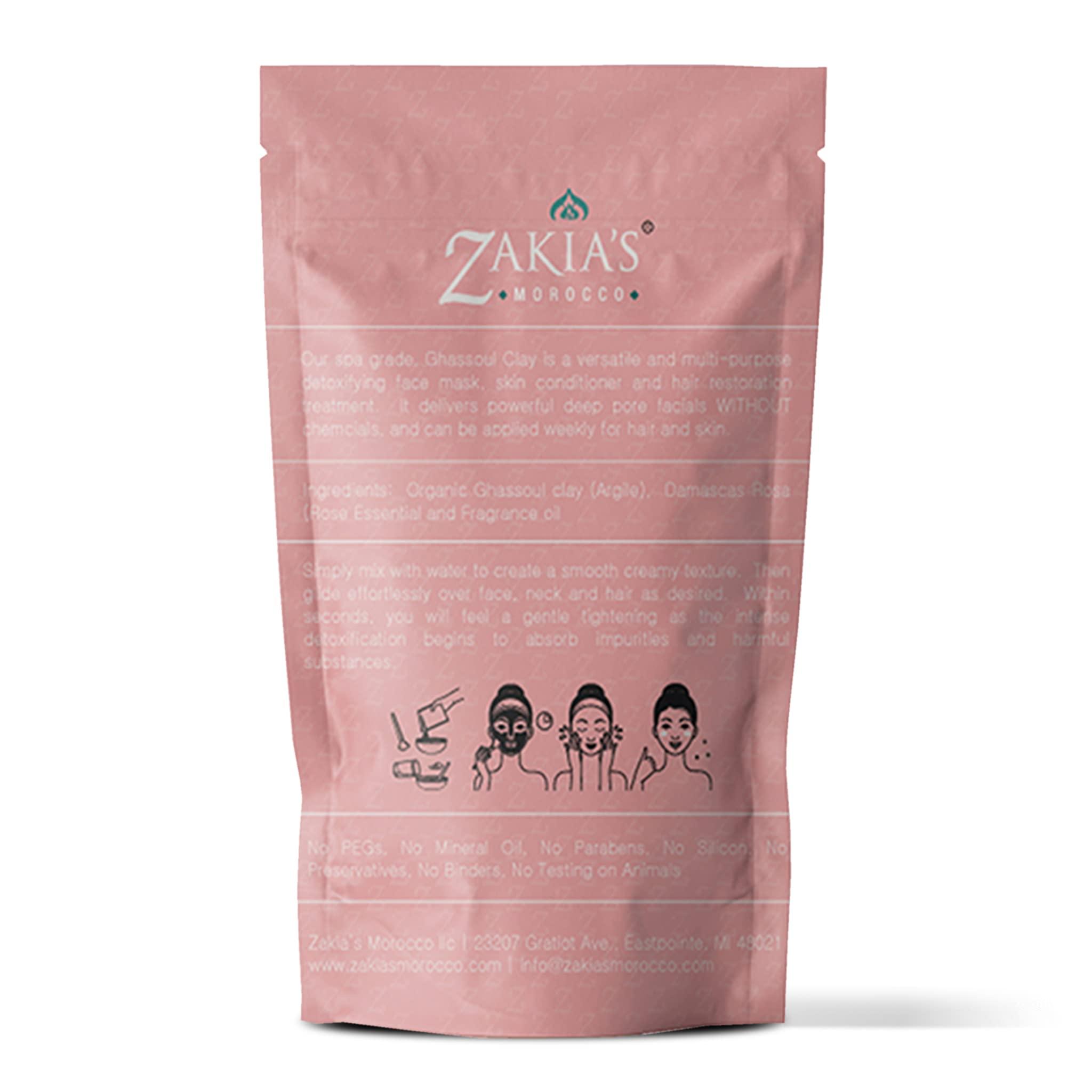 Zakia's Morocco Zakia\'s Morocco Moroccan Rhassoul Clay Mask (Rose Scented) - Organic Natural Facial Mask and Skin Care Treatment - Anti-aging Mud Mask Heals Dry & Oily Skin, Acne, Eczema & Psoriasis - 8 Oz