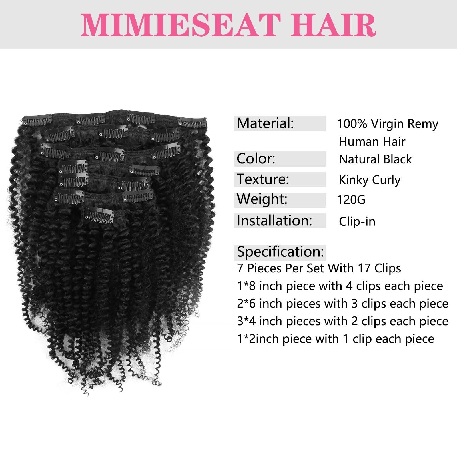 MIMIESEAT MIMIESEAT 3C Clip in Hair Extensions Real Human Hair Curly for Black Women Kinky Curly Human Hair Clip ins 4A Hair Extensions Double Weft Clip in 22 Inches Natural Black 120g 7 Pcs With 17 Clips
