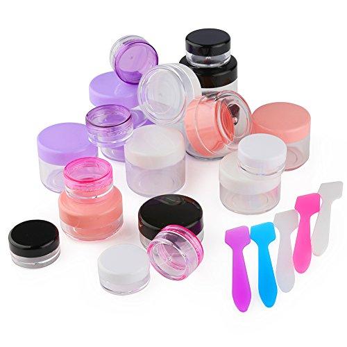 Accmor Accmor 15 Pieces Empty Clear Plastic Sample Containers with Lids 10/15/ 20 Gram Size Cosmetic Pots Jars with 5 Pieces Mini Spatulas
