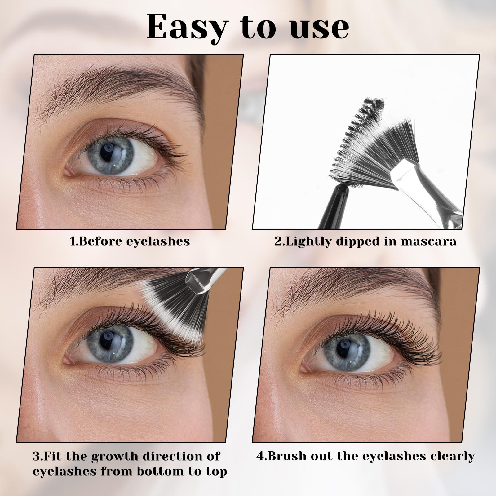 salbsever salbsever4PCS Mascara Fan Brush for Lashes Folding Angle Scalloped Lash Brush Multifunctional Fan Shaped Clump Eyelash Brush Lash Wand Brush Makeup Tool Eyelash Comb Separator for Upper Lower Eye Lash