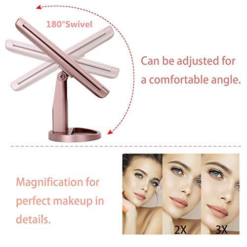 deweisn deweisn Nature Daylight 36 LEDs Tri-Fold Lighted Vanity Makeup Mirror with Touch Screen Dimming and 3X/2X/1X Magnification Makeup Mirror, 180 Degree Free Rotation, Countertop Cosmetic Mirror