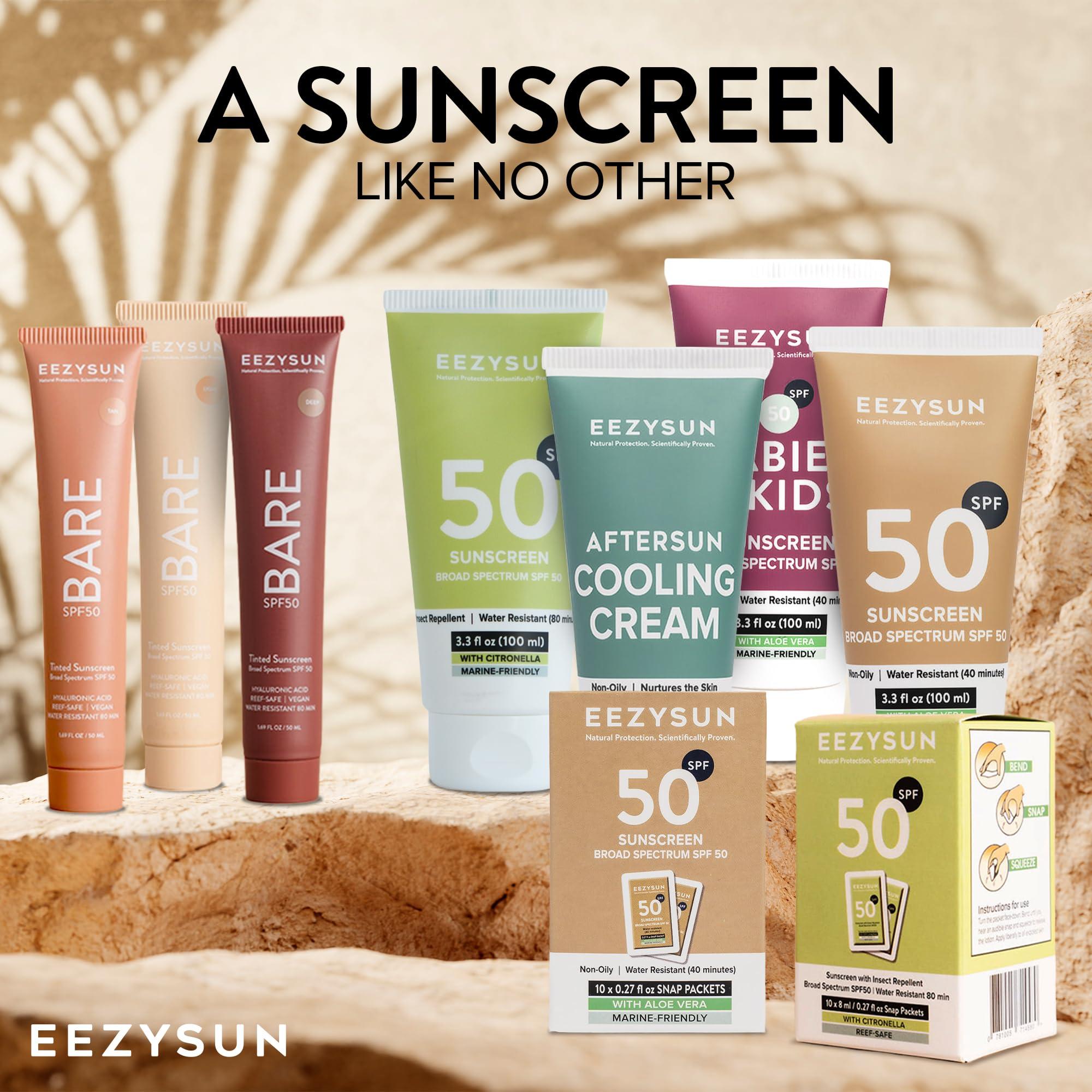 EEZYSUN EEZYSUN Mineral SPF 50 Mini Sunscreen Travel Size Snap Packets - Infused with Aloe Vera, Vegan & Reef-Safe, Broad Spectrum, Non-Oily & Natural with UVA/UVB Protection, 10 Packets x 0.27 FL OZ