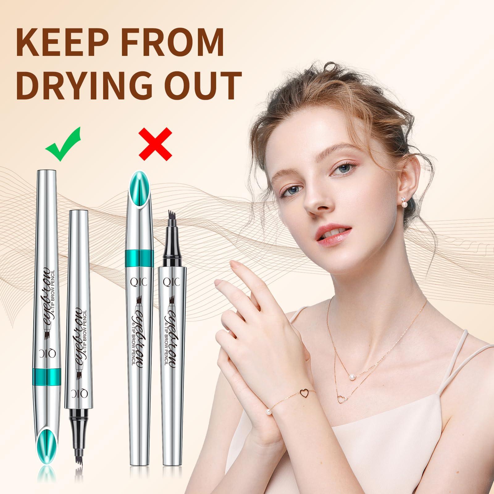 QIC QIC Eyebrow 4 Tip Brow Pencil,Microblading Eyebrow Pen Waterproof Long-Lasting Eyebrow Microblading Pen Eyebrow Pencil with an Upgrade Micro-Fork Tip Applicator for Natural Eyebrow (Reddish Brown-03)